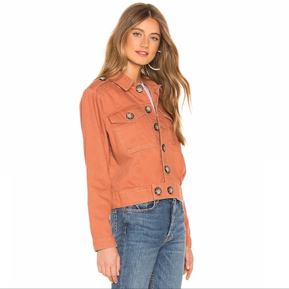 Free People Denim Slouchy Eisenhower Jacket in Terracotta - Picture 2 of 8